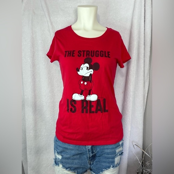 Disney Mickey Mouse‎ Graphic Tee The Struggle Is Real Red T-Shirt L - Picture 1 of 3